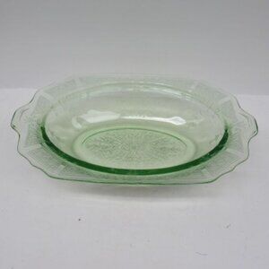 Hocking Depression Glass Green PRINCESS 10 1/4 Inch Oval Handled Serving Bowl